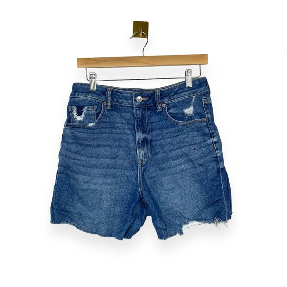 American Eagle Stretch Mom Straight Jean Shorts in Blue Size 12 X-Long - Picture 1 of 11